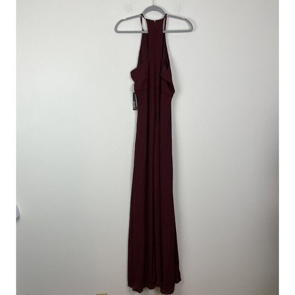 Lulus Beauty And Grace Burgundy Maxi Dress Keyhole Halter Neck Size Medium - Picture 7 of 8